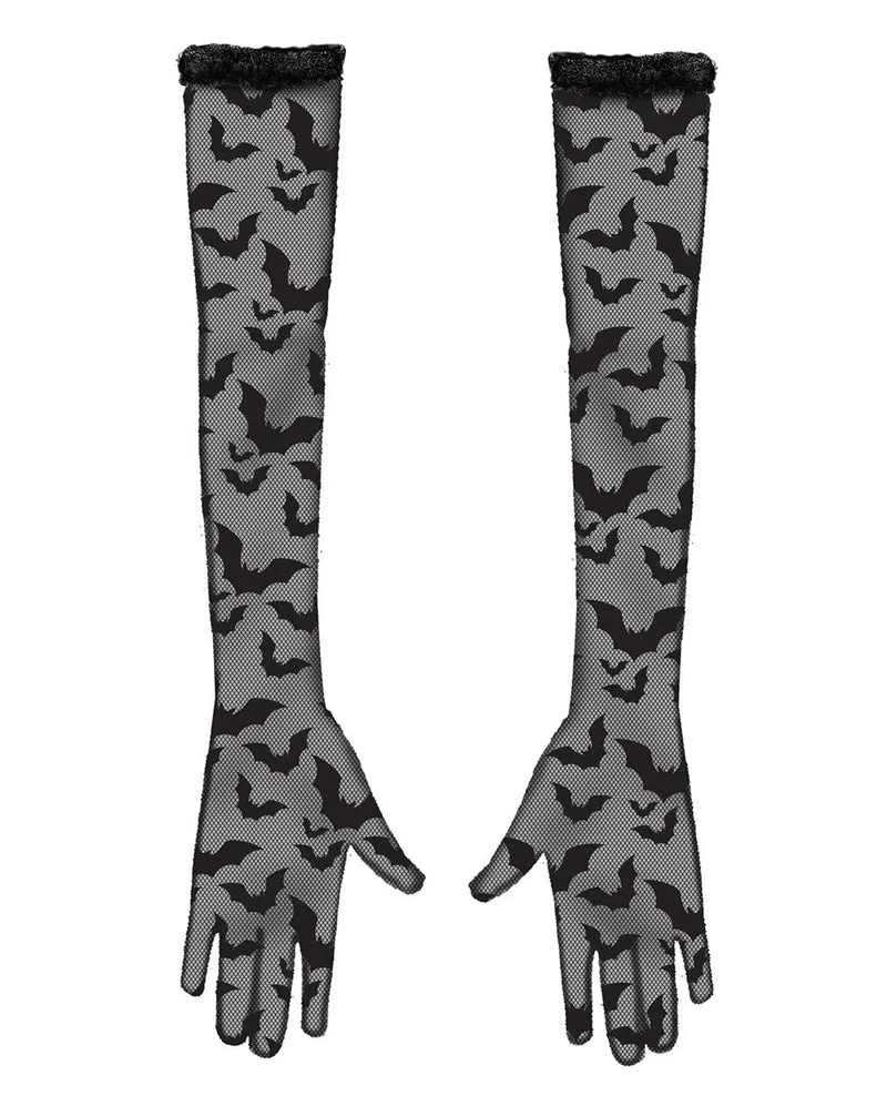 Lange schwarze Fledermaus Spitzen-Handschuhe