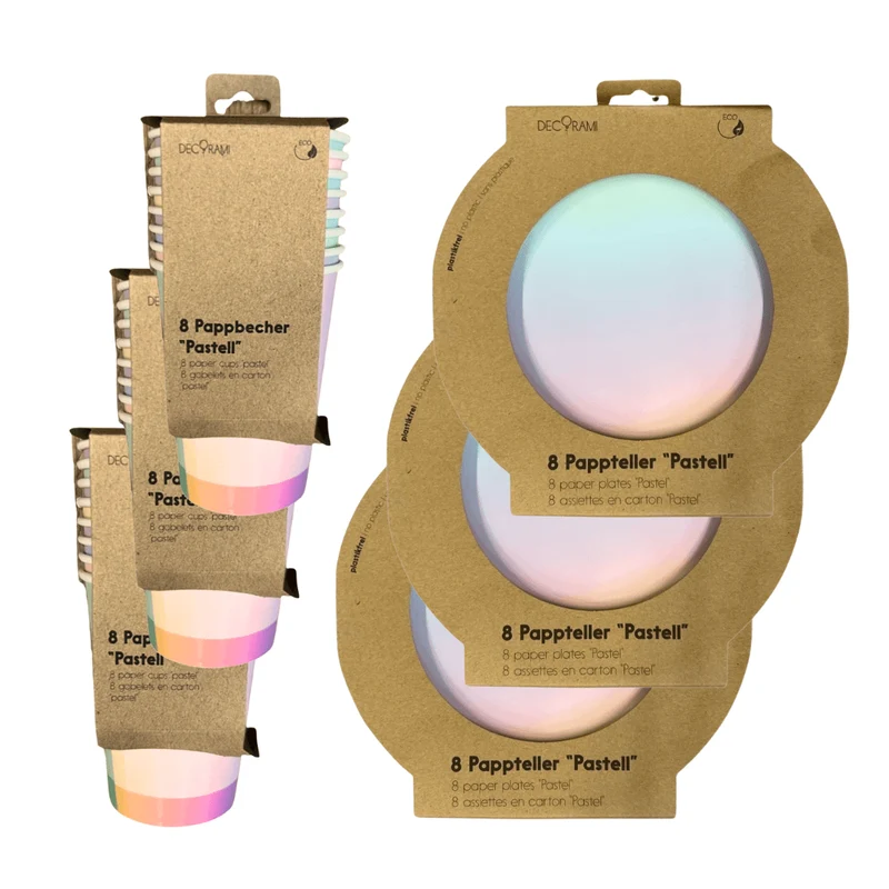 Pappbecher &-teller Set Pastell 24 Stk.