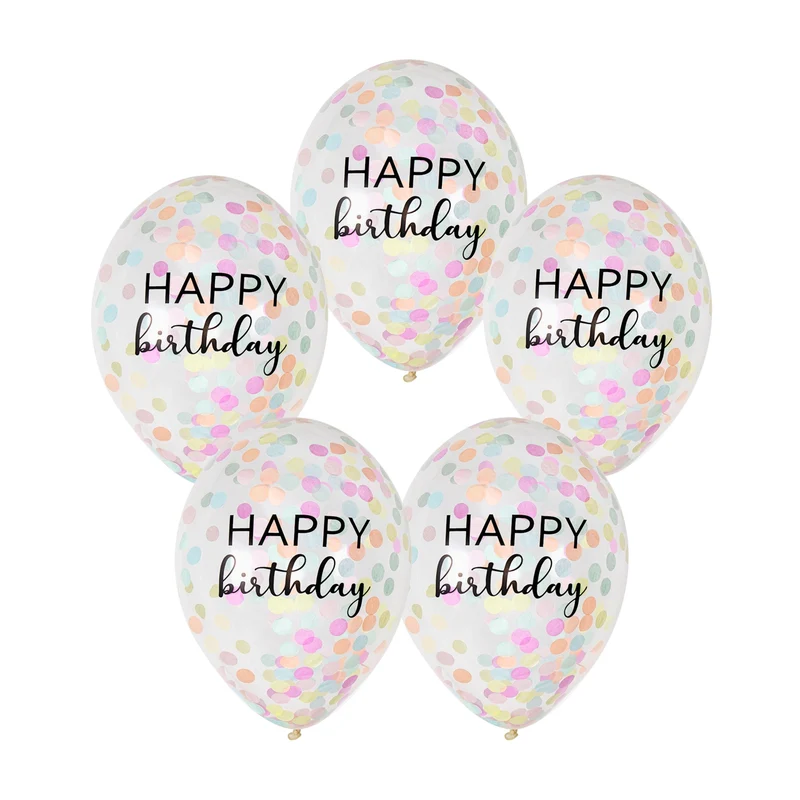 Luftballon-Set Konfetti Pastell "Happy Birthday" 5 Stk.