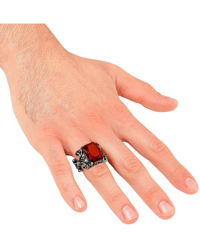 Vampir Gothic Ring mit rotem Edelstein