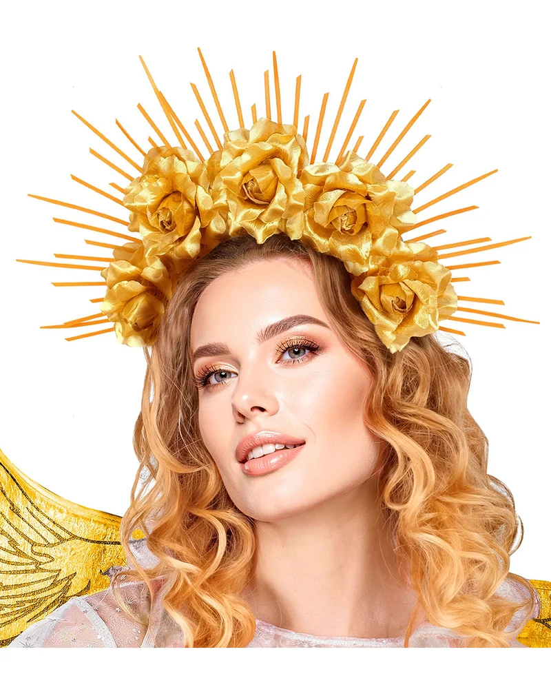 Goldenes Heiligenschein Diadem mit Rosen