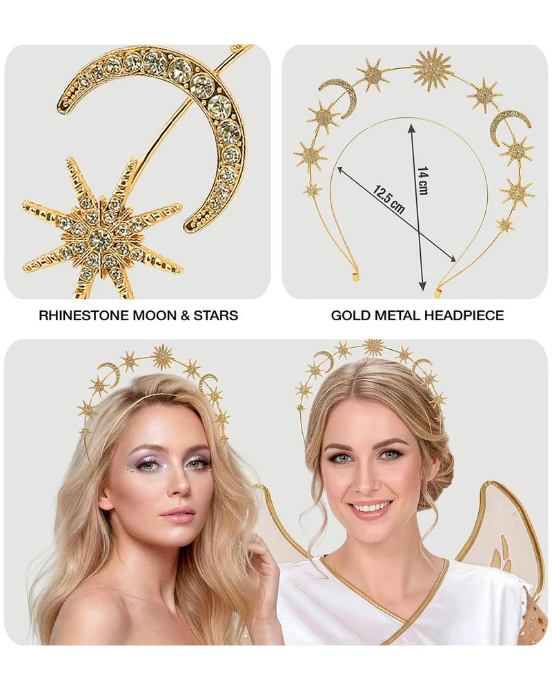 Goldenes Mystic Diadem Sonne Mond Sterne