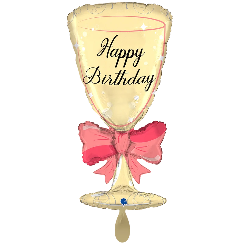 Geburtstagsballon Sektglas mit Schleife "Happy Birthday"