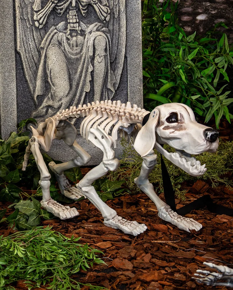 Bellender Skelett Hund mit leuchtenden Augen 70cm