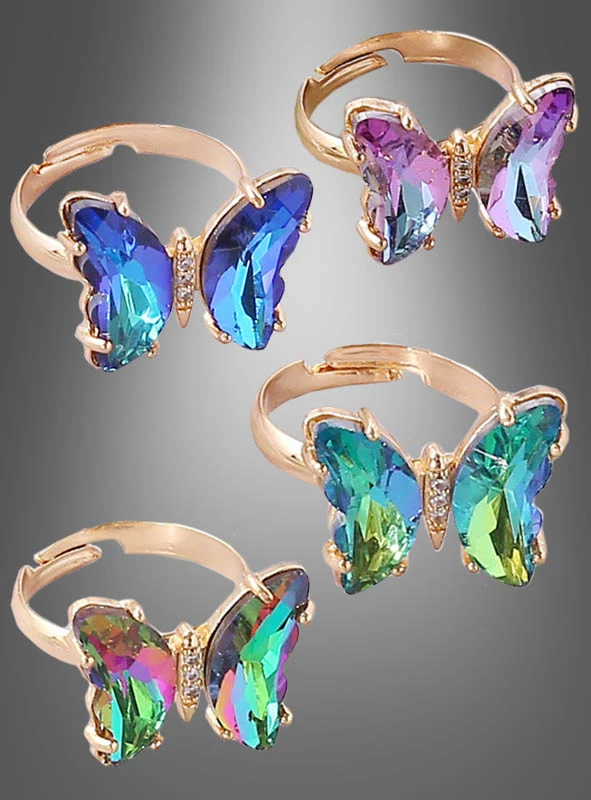 Verstellbarer Schmetterling Ring aus Glas