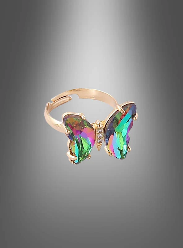 Verstellbarer Schmetterling Ring aus Glas