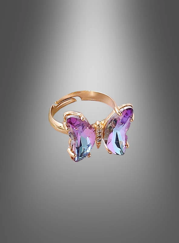 Verstellbarer Schmetterling Ring aus Glas