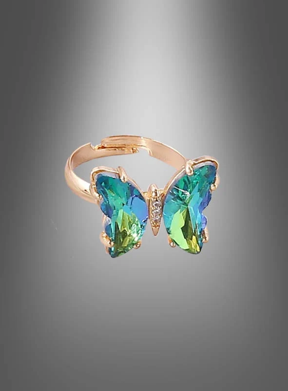 Verstellbarer Schmetterling Ring aus Glas