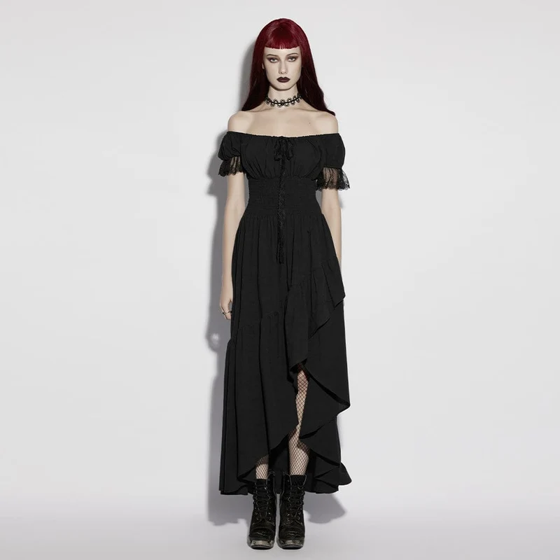 Gothic-Kleid für Damen, asymmetrisch, gerüscht, schulterfrei, Abschlusskleid