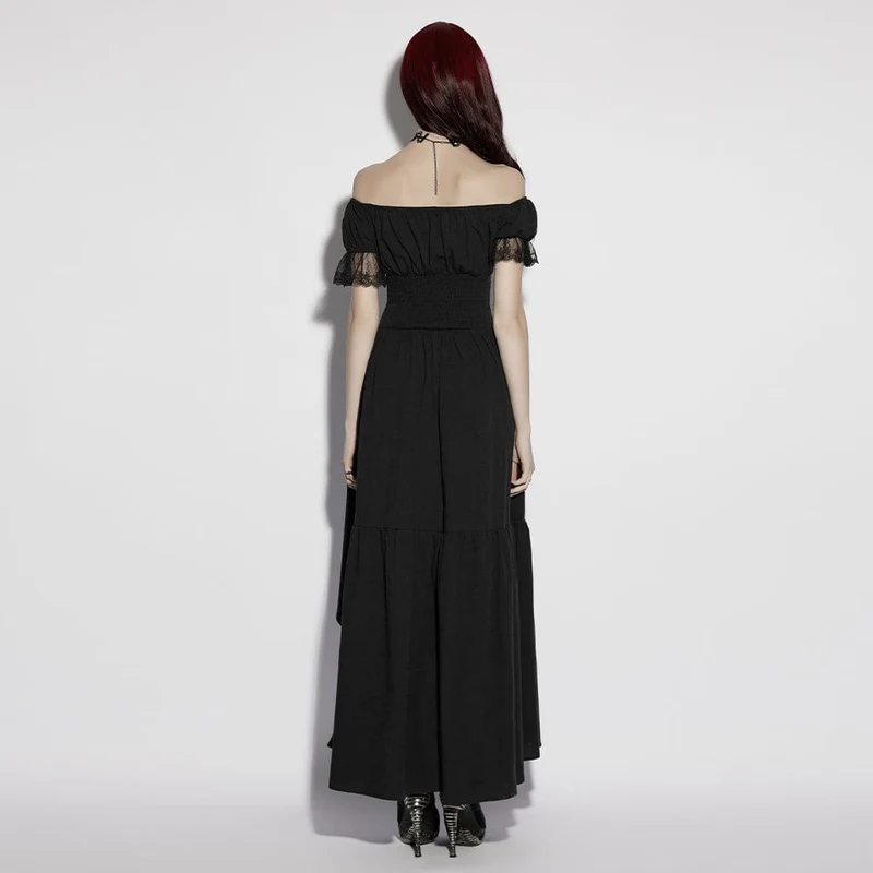 Gothic-Kleid für Damen, asymmetrisch, gerüscht, schulterfrei, Abschlusskleid