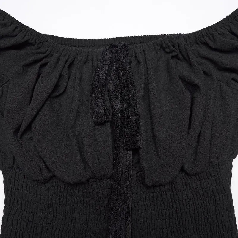 Gothic-Kleid für Damen, asymmetrisch, gerüscht, schulterfrei, Abschlusskleid