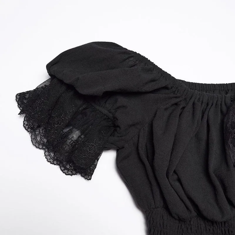Gothic-Kleid für Damen, asymmetrisch, gerüscht, schulterfrei, Abschlusskleid