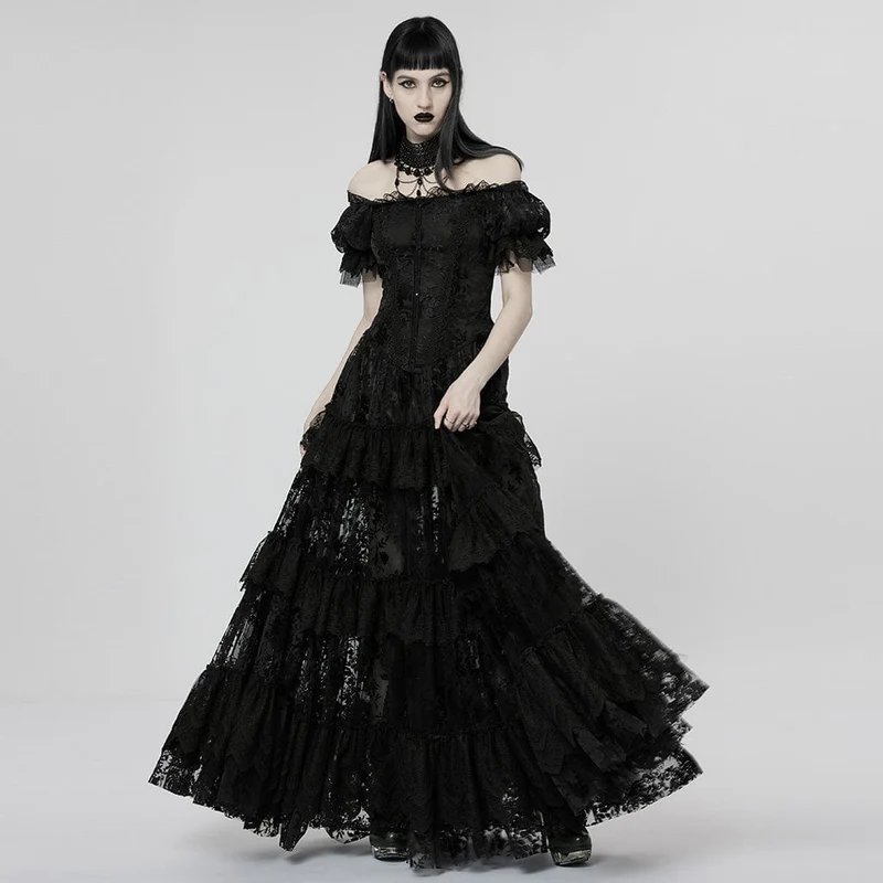 Damen-Brautkleid im Gothic-Stil mit Puffärmeln, Rüschen und Spitze