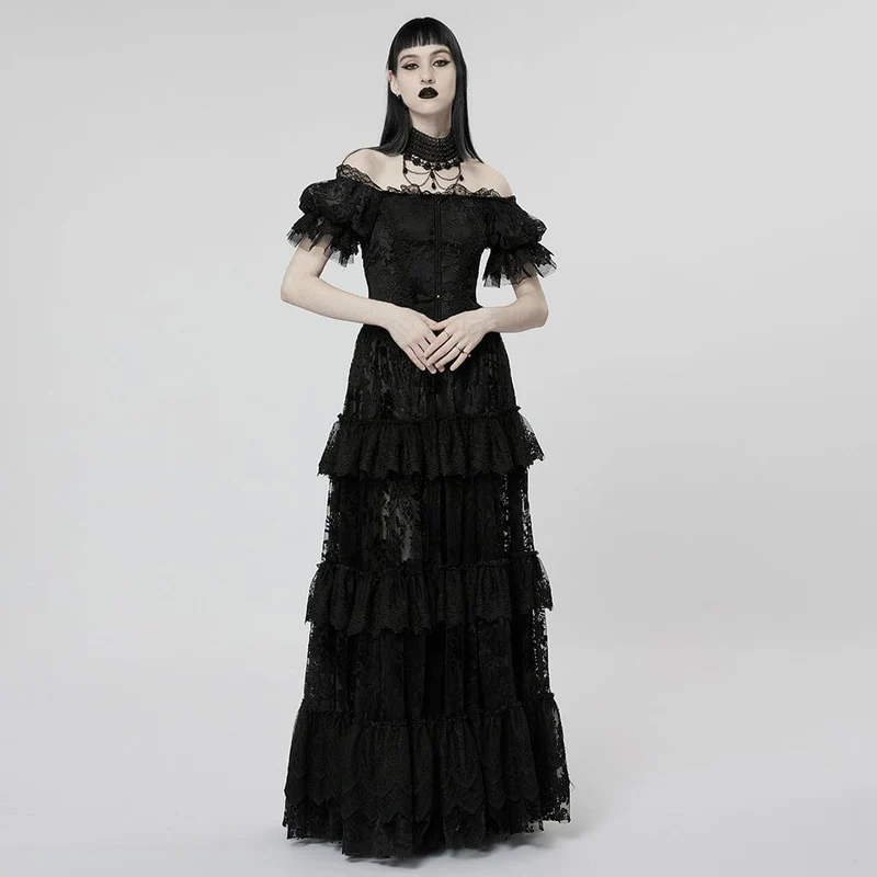 Damen-Brautkleid im Gothic-Stil mit Puffärmeln, Rüschen und Spitze