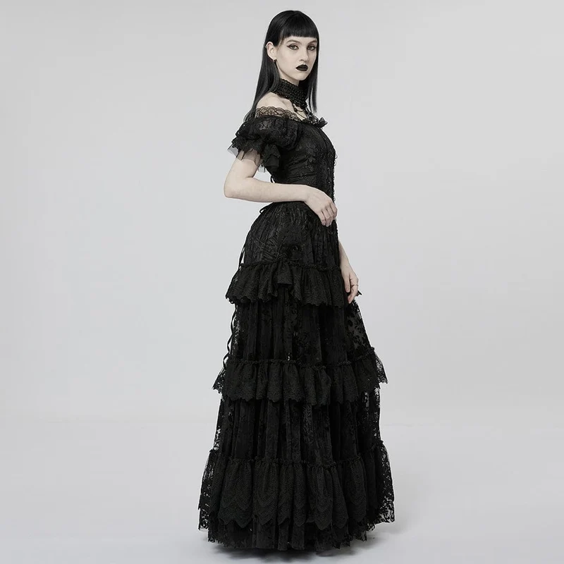 Damen-Brautkleid im Gothic-Stil mit Puffärmeln, Rüschen und Spitze
