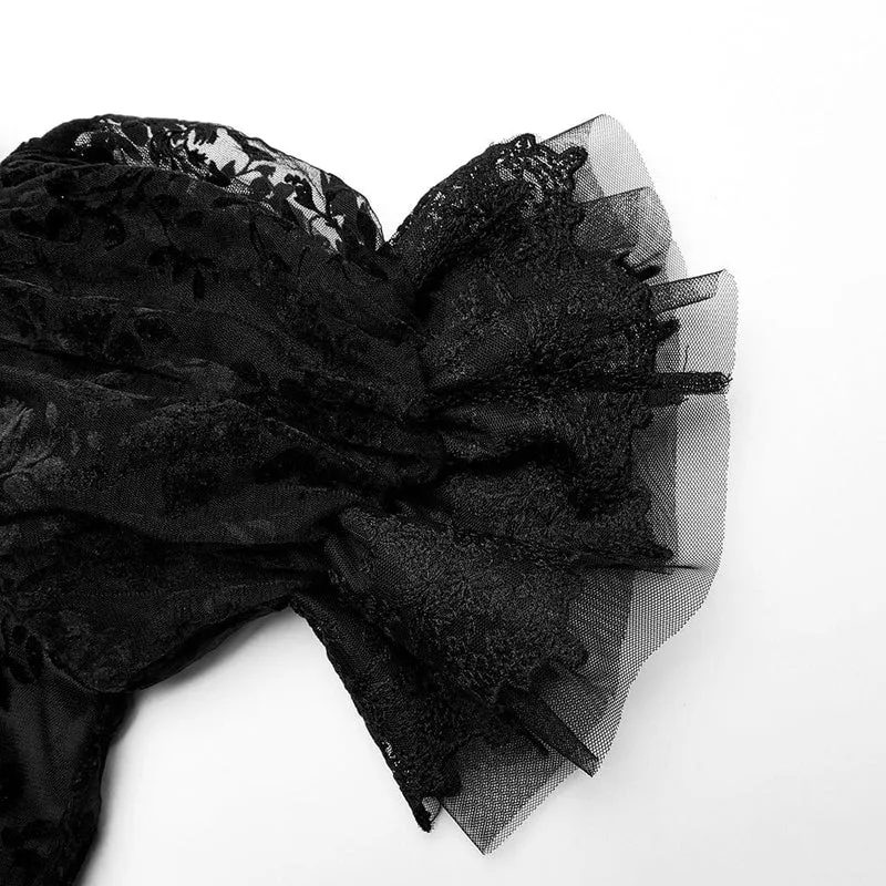 Damen-Brautkleid im Gothic-Stil mit Puffärmeln, Rüschen und Spitze