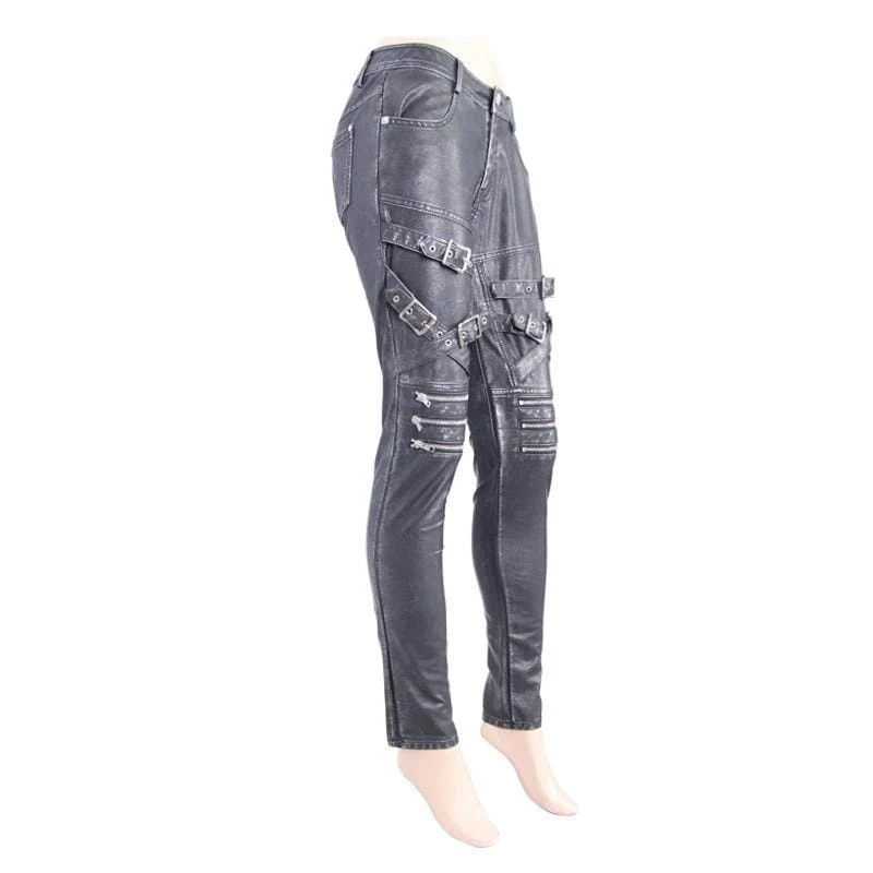Dünne Punk-Lederhose für Damen
