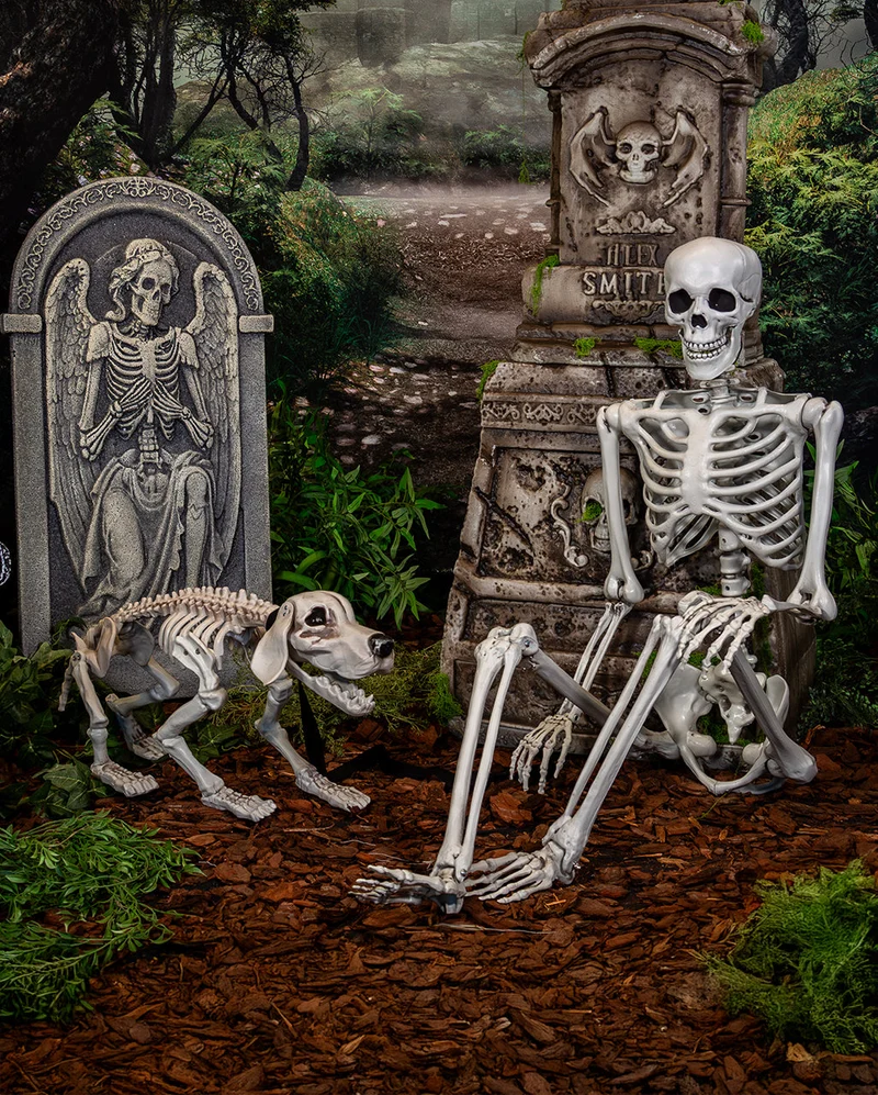 Bellender Skelett Hund mit LED Augen 70cm