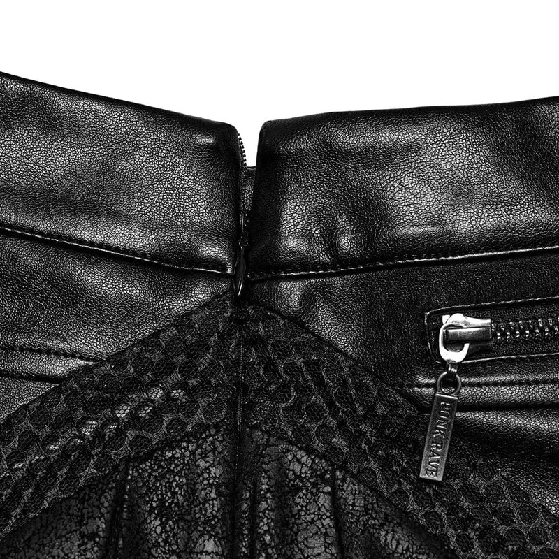 Damen Punk Kunstleder Splice Faltenrock