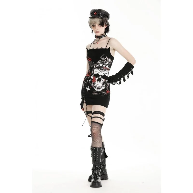 Gothic-Hexen-Slipkleid mit Totenkopf-Print für Damen