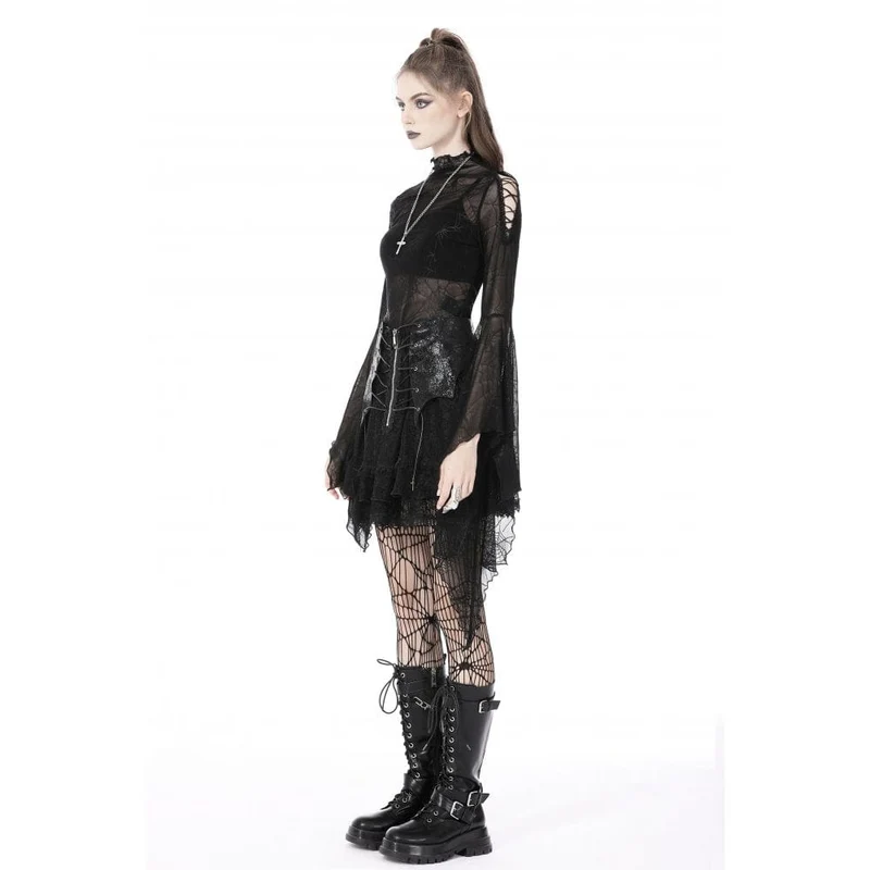 Gothic Flared Sleeved Spider Web Sheer Shirt für Damen