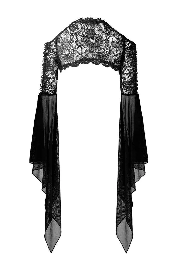 Gothic-Cape für Damen, schulterfrei, geblümt, gehäkelt, mit Chiffonärmeln