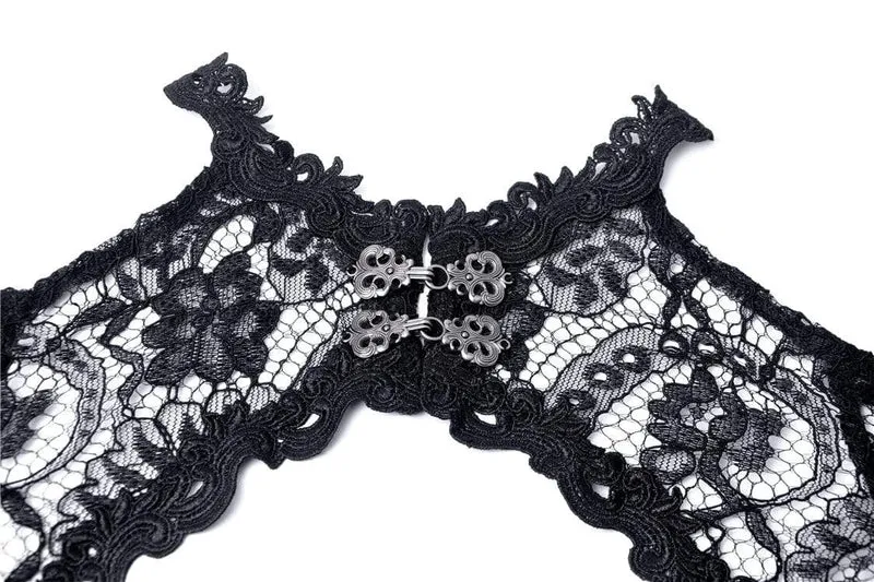 Gothic-Cape für Damen, schulterfrei, geblümt, gehäkelt, mit Chiffonärmeln