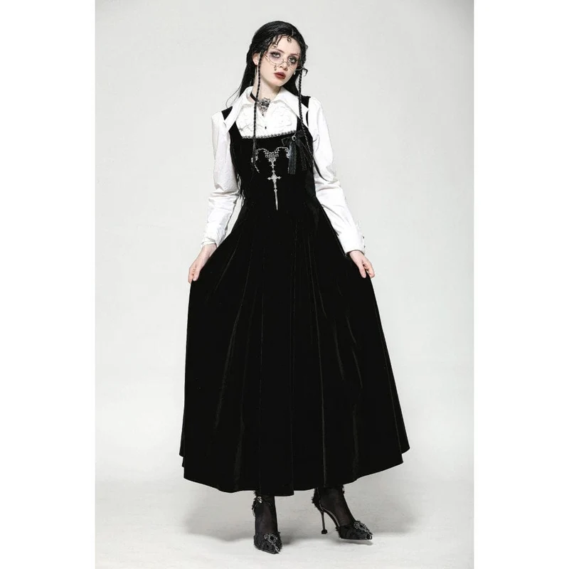 Gothic-Unterkleid aus Samt mit Stickerei und Hörnern für Damen zum Schnüren