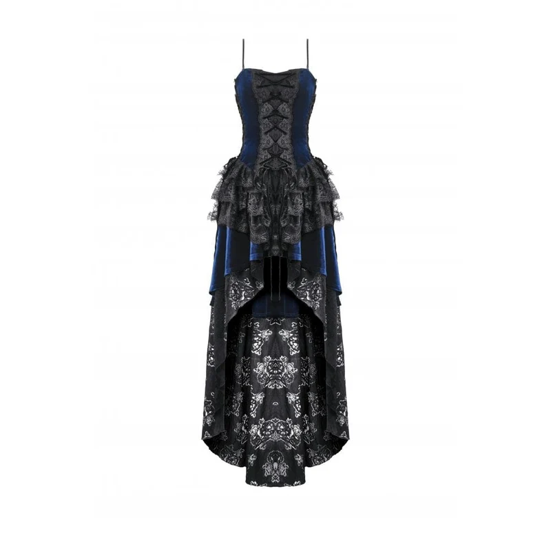 Gothic-Brautkleid mit floralem, mehrlagigem Spitzenbesatz und asymmetrischem Saum