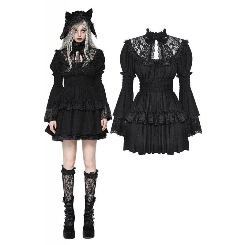 Gothic-Abschlusskleid mit Puffärmeln und Rüschen für Damen