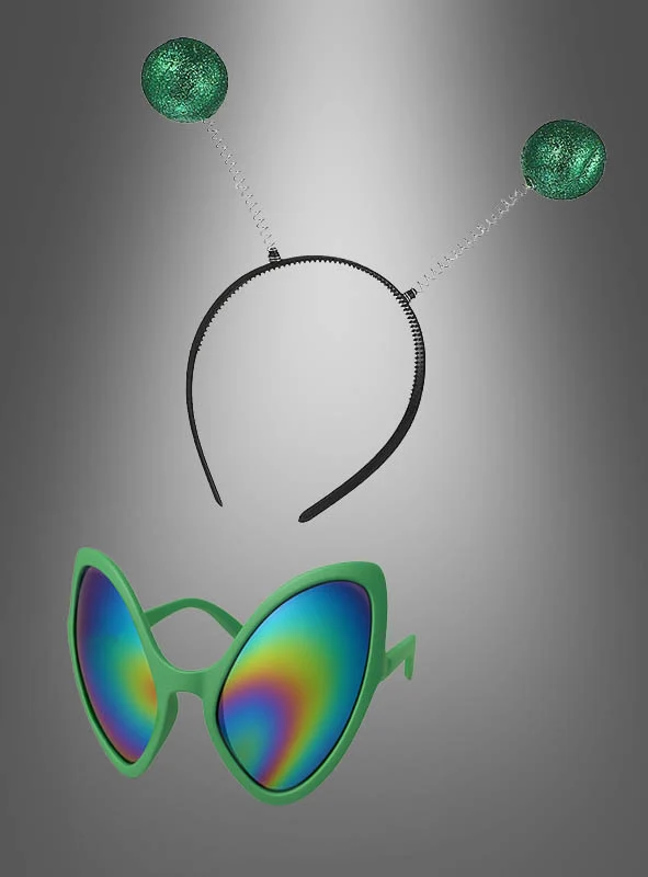 Alien Set Brille und Fühler grün