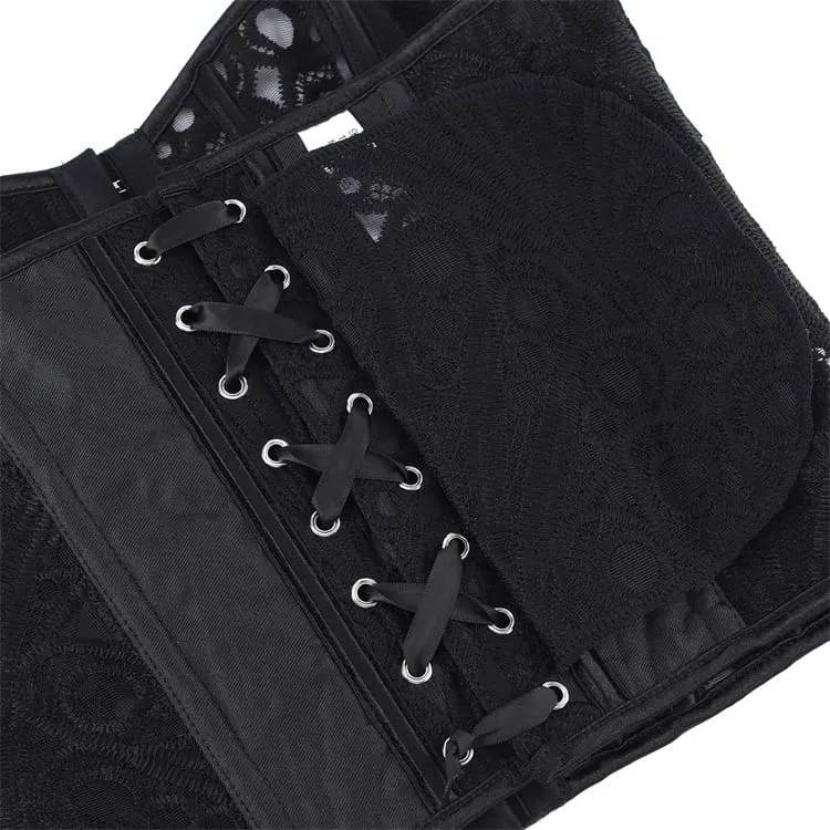Gothic-Schnürkorsett für Damen aus transparentem Mesh über der Brust