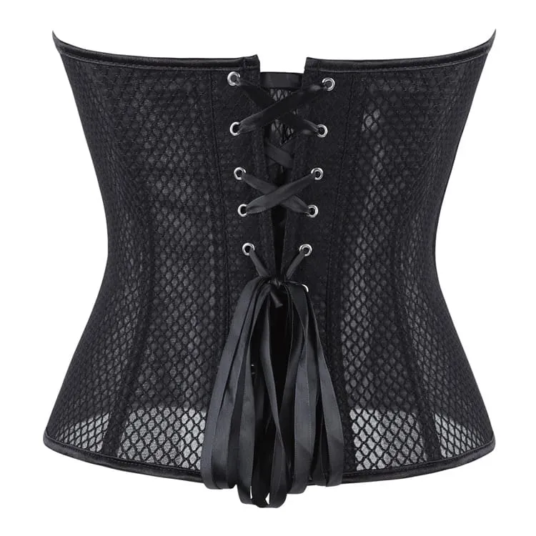 Gothic-Korsett für Damen aus transparentem Netzstoff mit Schnürung über der Brust