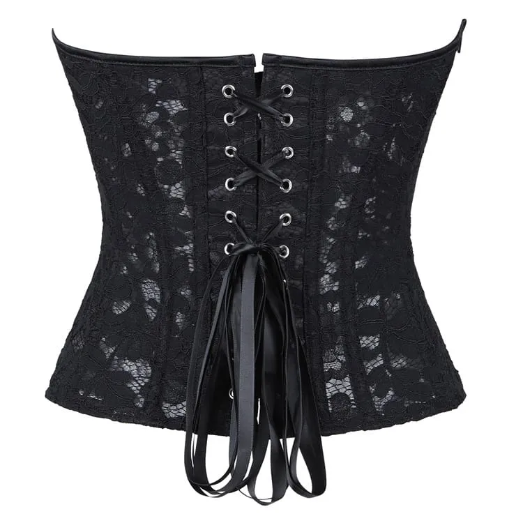 Gothic-Korsett für Damen mit unregelmäßigem Blumenmuster und Mesh-Einsatz über der Brust