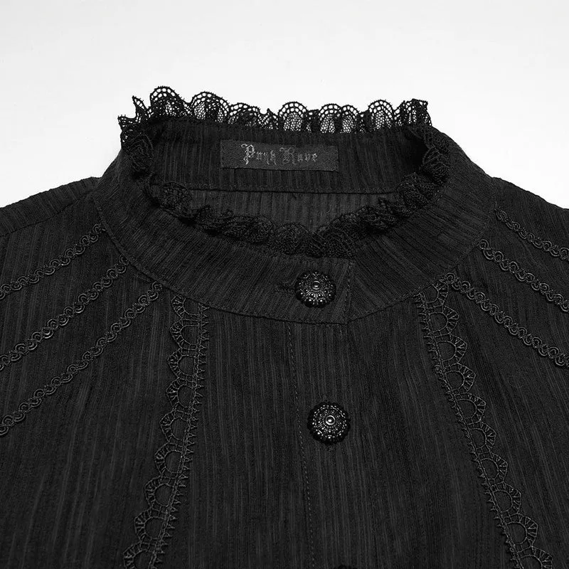 Schwarzes Gothic-Hemd für Damen mit Schnürung, Puffärmeln und kurzen Ärmeln
