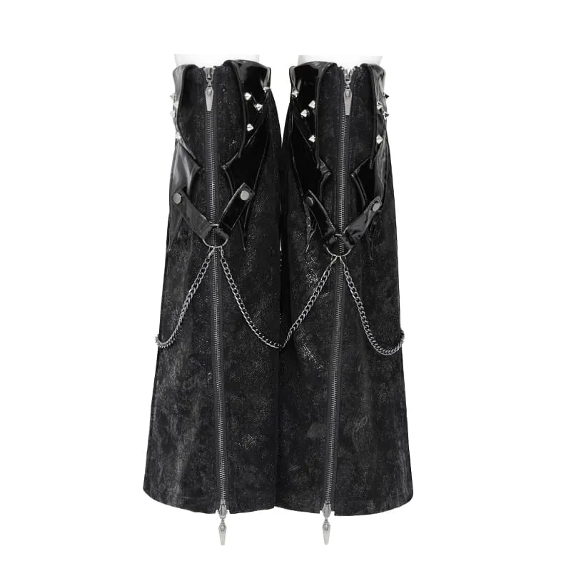 Punk-Beinstulpen für Damen mit Nieten, Ketten und Reißverschluss