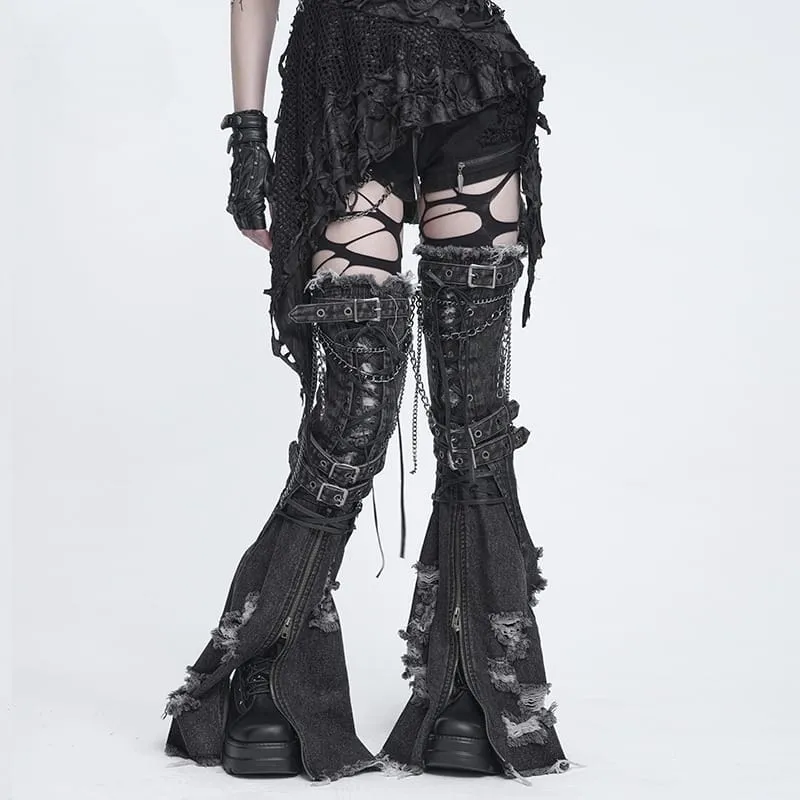 Punk-Beinwärmer für Damen mit ausgefransten Kanten und ausgestelltem Bein