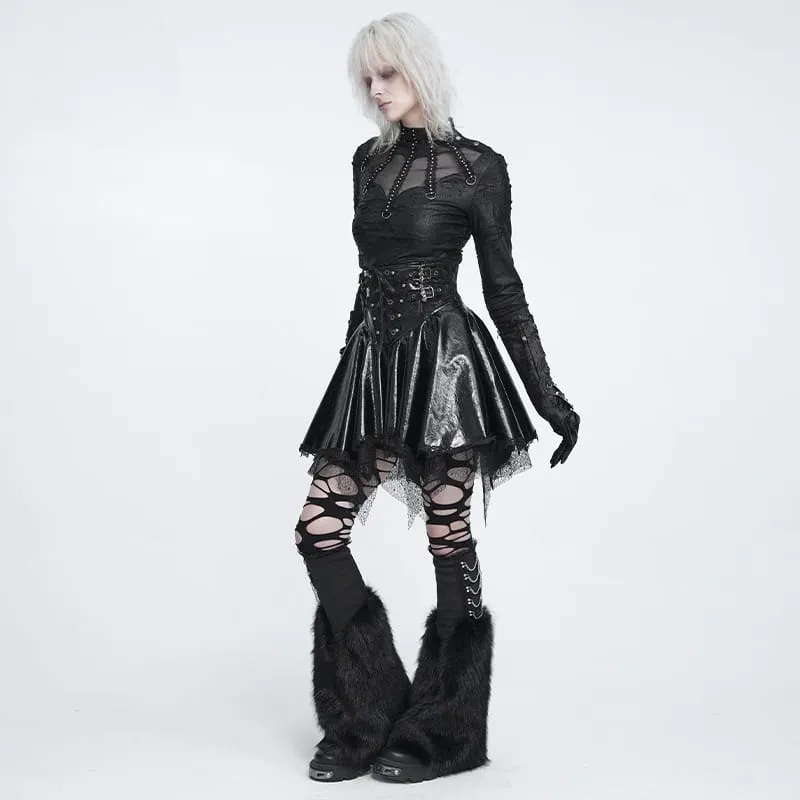 Schwarze Gothic-Beinstulpen mit Plüschketten für Damen