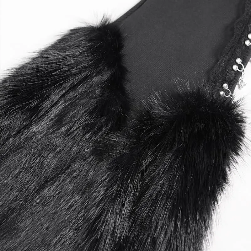 Schwarze Gothic-Beinstulpen mit Plüschketten für Damen