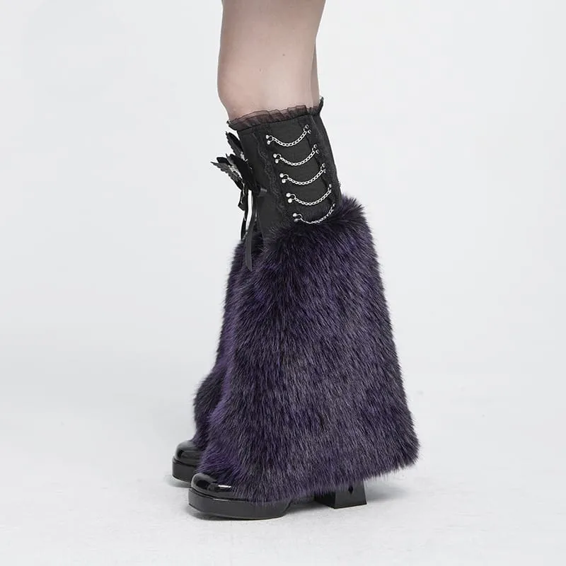 Gothic-Plüsch-Beinstulpen für Damen, schwarz-lila