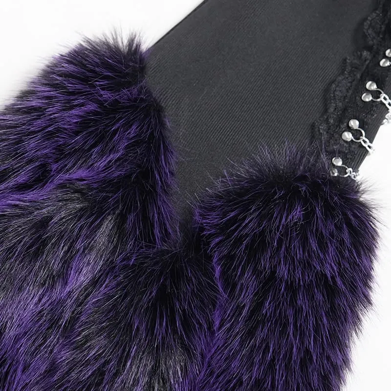 Gothic-Plüsch-Beinstulpen für Damen, schwarz-lila