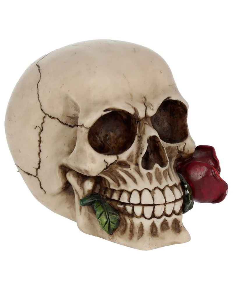Beiger Totenkopf mit roter Rose 15cm