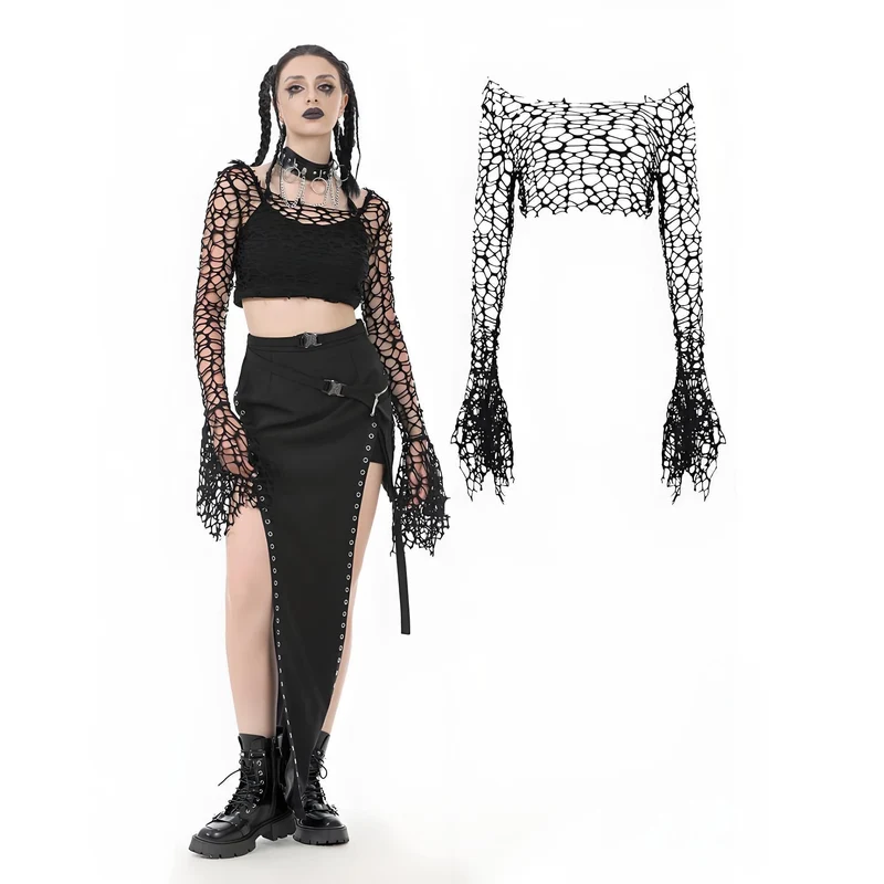 Gothic-Crop-Top mit ausgestellten Ärmeln für Damen