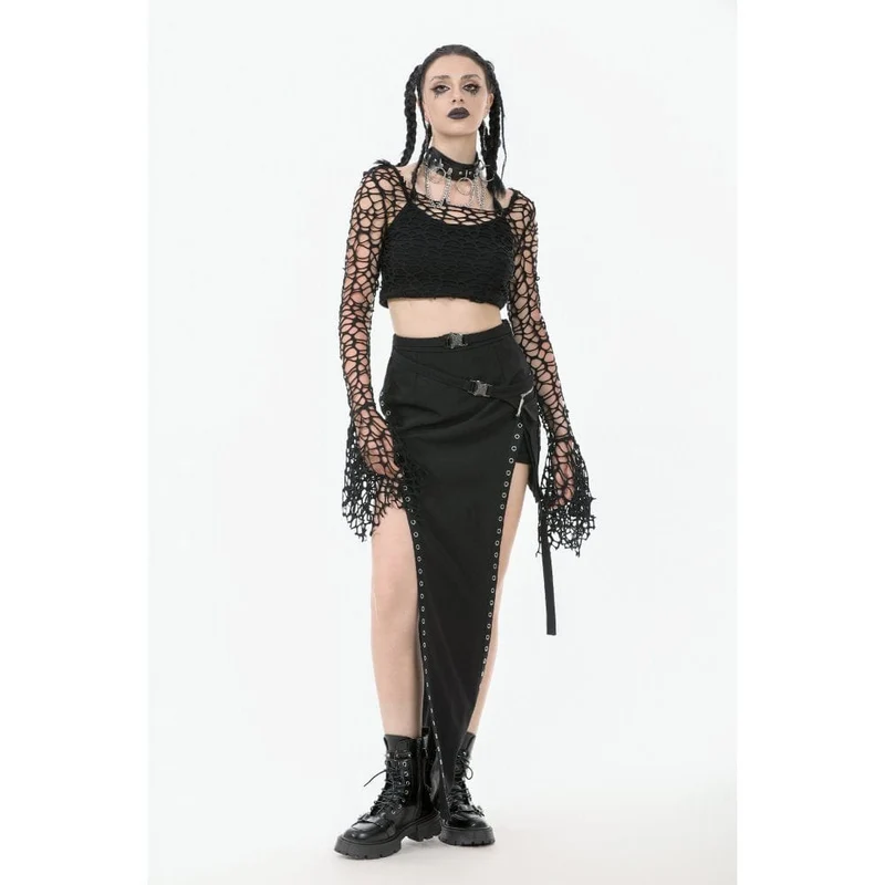 Gothic-Crop-Top mit ausgestellten Ärmeln für Damen