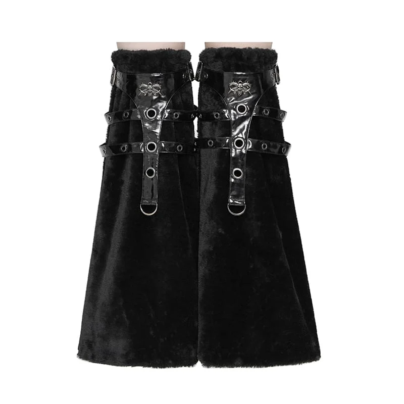 Gothic-Plüsch-Beinwärmer für Damen mit Ösenverschluss und Schnallen