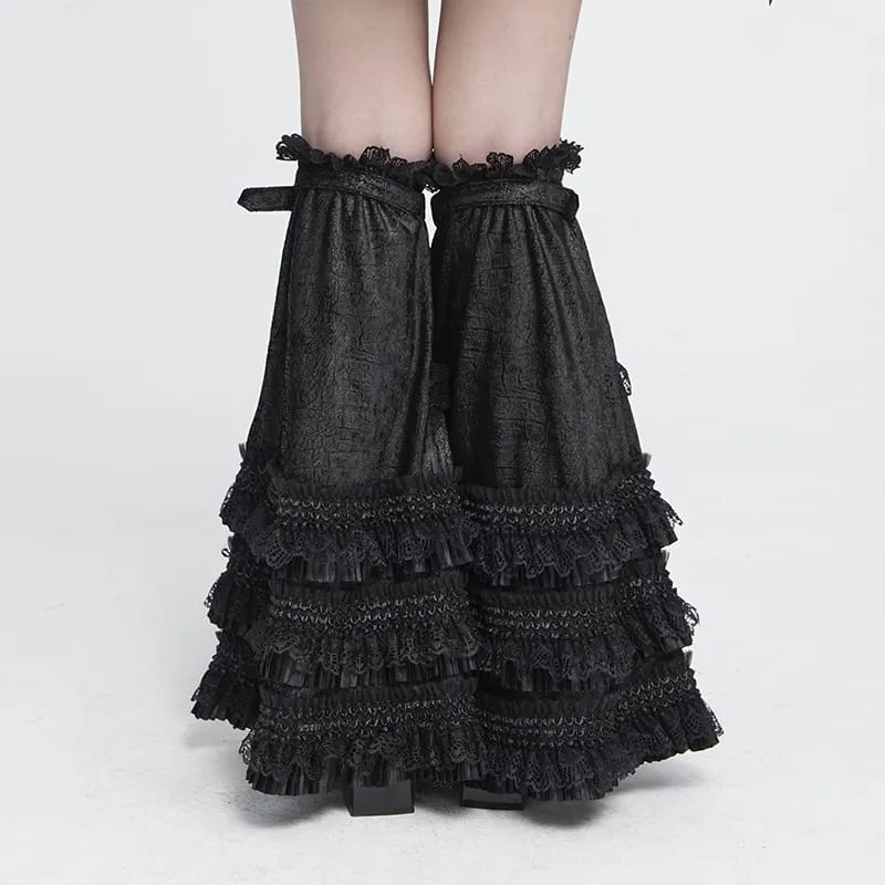 Gothic-Beinstulpen für Damen mit mehreren Lagen, Spitzenbesatz und Schnallen