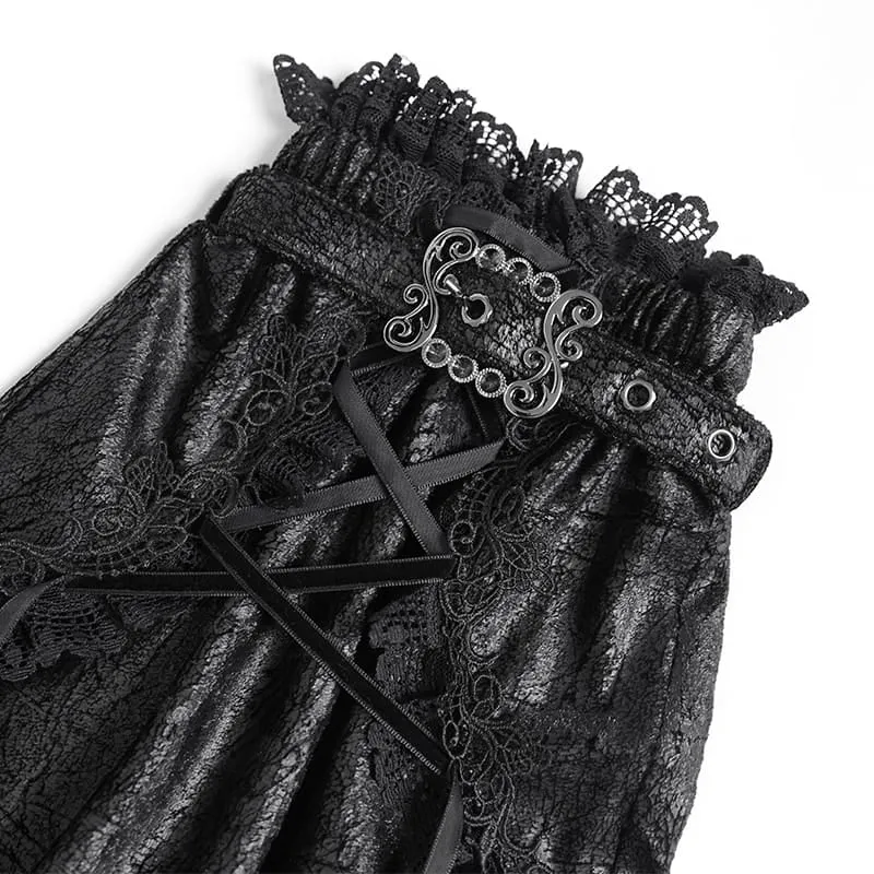 Gothic-Beinstulpen für Damen mit mehreren Lagen, Spitzenbesatz und Schnallen