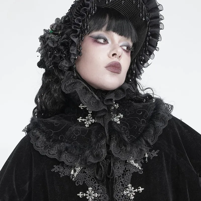 Gothic-Halskette für Damen aus Samt mit Kreuz und Spitzenbesatz