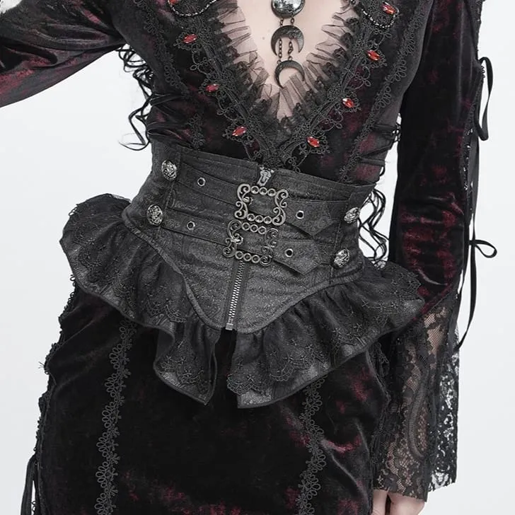 Gothic-Gürtel für Damen mit Rüschen, Schnallen und Schnürung