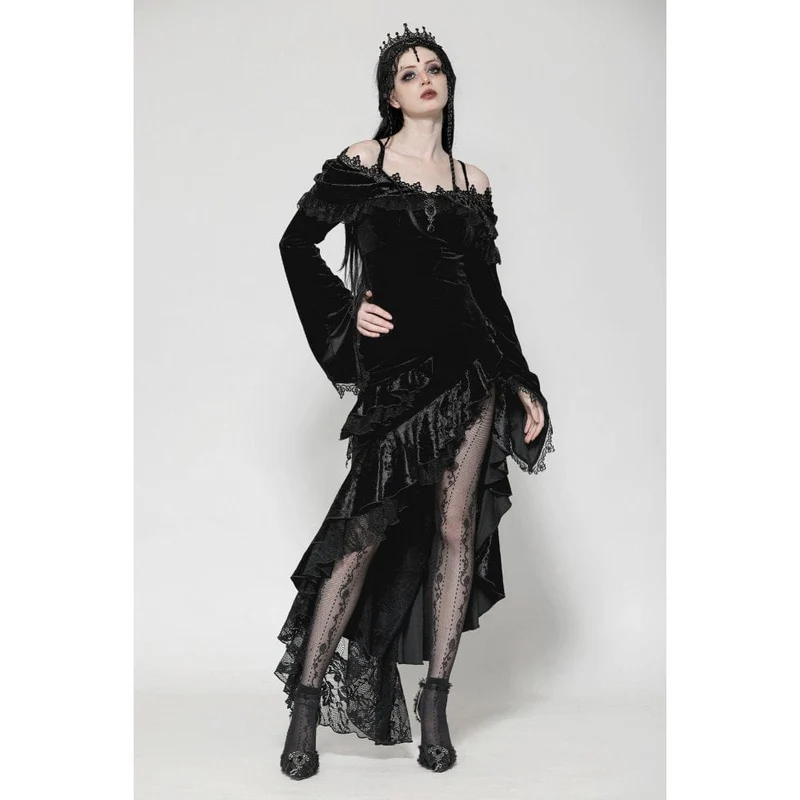 Gothic-Kleid mit schulterfreiem Rücken, Rüschen und Fischschwanz für Damen